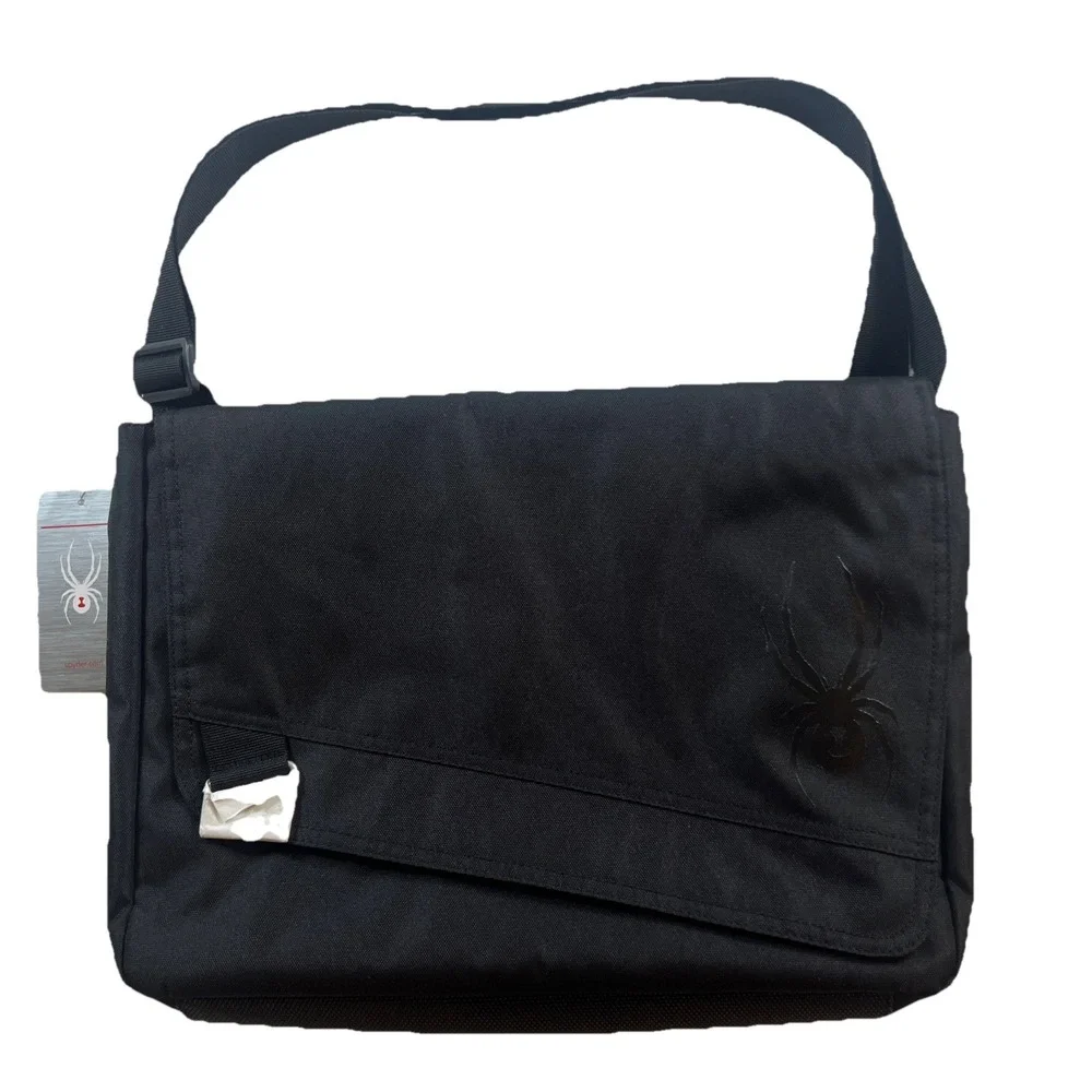 NEW GENUINE SPYDER BLACK‎ NYLON MESSENGER BAG SUPER NICE NWT
